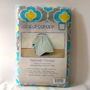 Baby Carseat Canopy, New in Package, Kennedy Pattern: Gray, Teal Blue & Yellow